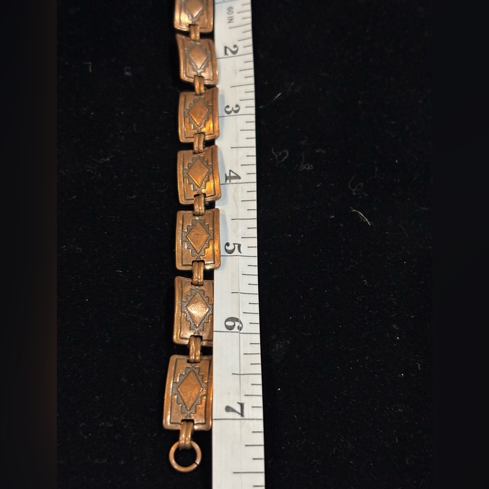 VTG NATIVE AMERICAN COPPER TRIBAL PANEL LINK BRACELET CONCHO SOUTHWESTERN - Picture 3 of 3